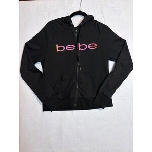 Bebe Sport Womens Black Zip Up Hoodie Pink Gradient Logo Size M Y2K